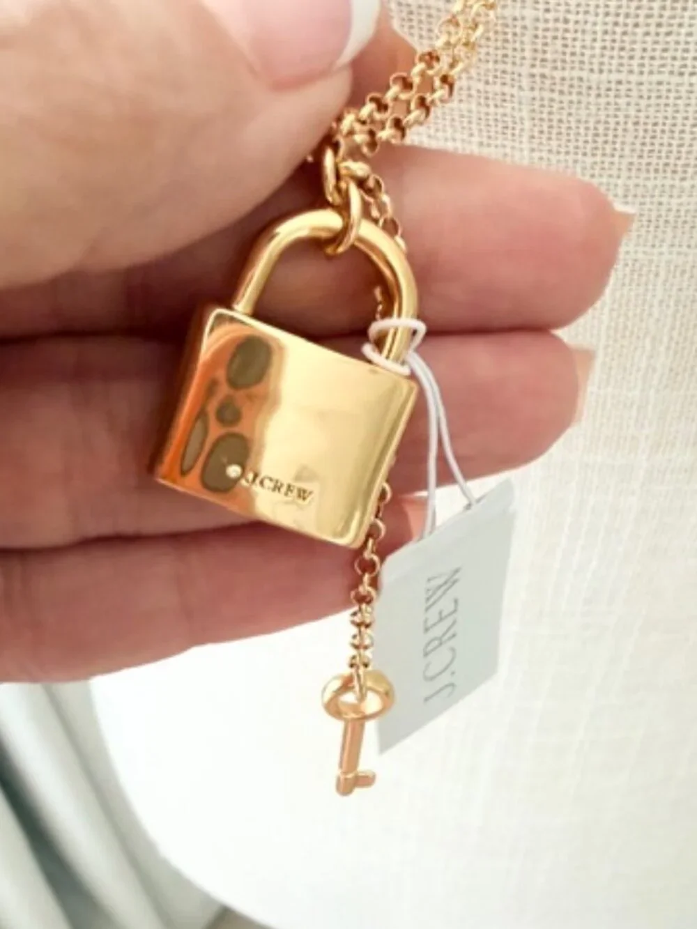J.Crew Gold Lock & Key Necklace NWT Statement Pendant Long Layering Necklace